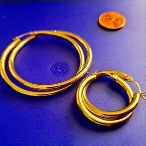 14k gold hoops - set of 2